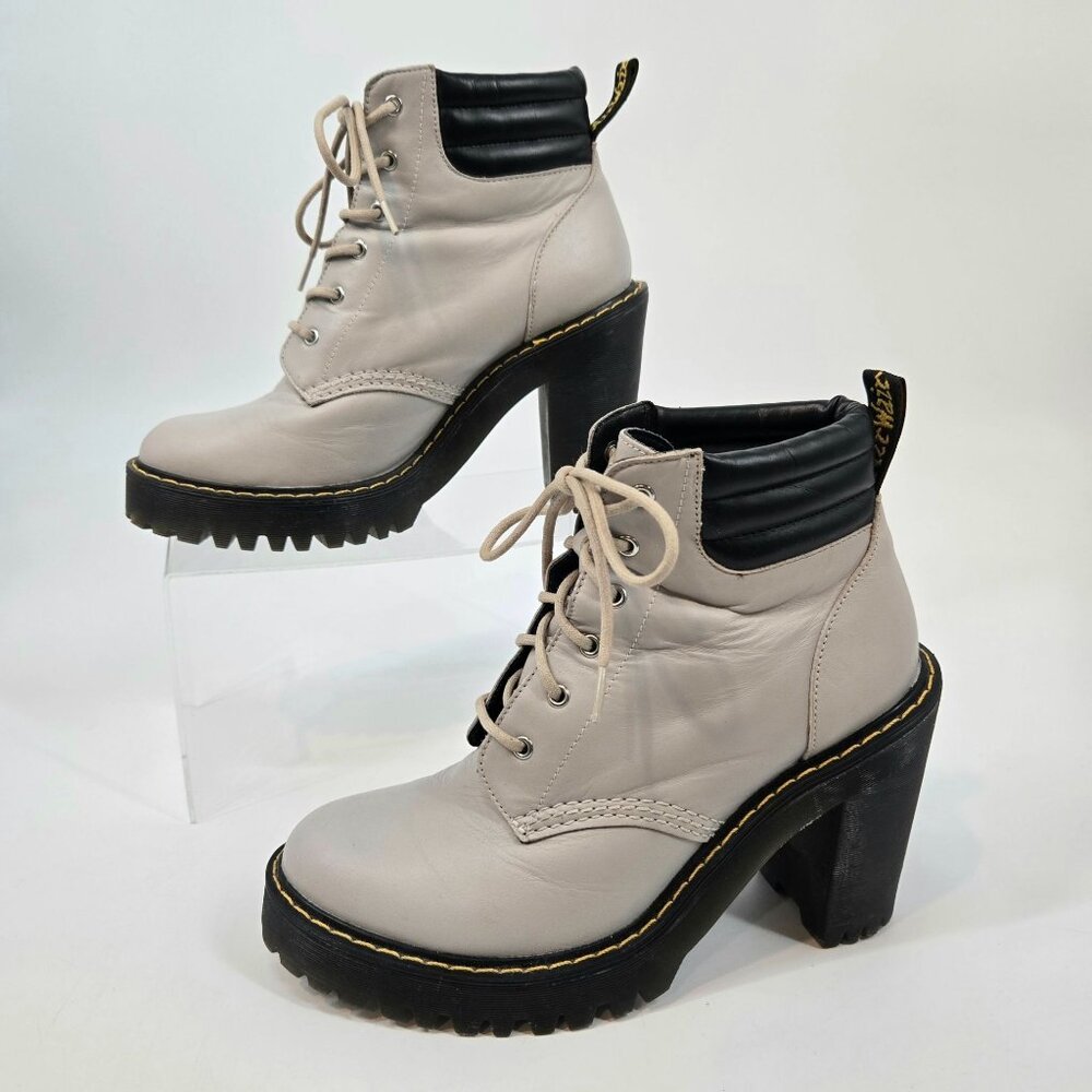 Dr. Martens Taupe Persephone Lace Up Heeled Combat Boots Women's Size US 7 EU 38